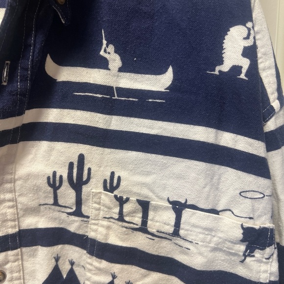 STRUCTURE - Vintage 1990s Blue Western￼ Polo Dad Shirt Mens Size Large - Picture 6 of 14